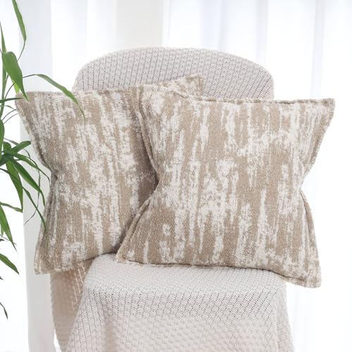 OYIMUA Cushion Covers 50cm x 50cm Beige White Set of 2 Soft Squar...