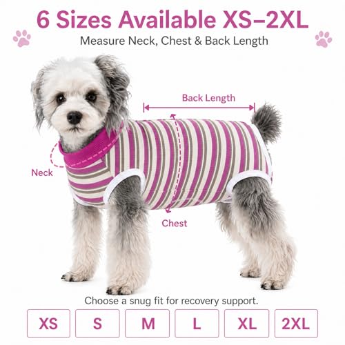 Image of Dog Surgery Recovery Suits, Sleeveless Dog Recovery Suit Female, E-Collar & Cone Alternative Surgical Suit for Small and Medium Dogs After Surgery, Striped Dog Onesie Pajamas