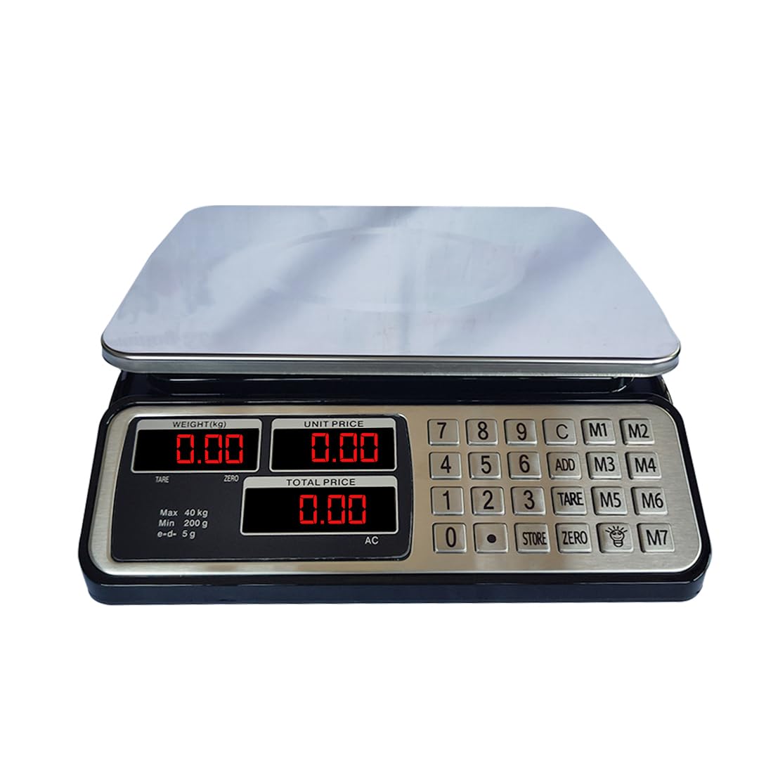 Atom Price Computing Weight Machine with 40 kg Capacity for Grocery, Supermarkets & Bakery, Dual Display, Numerical Keypad, 2 Power Supply & Tare Function | Atom A PRC 831 B With Power Cord.-image-2