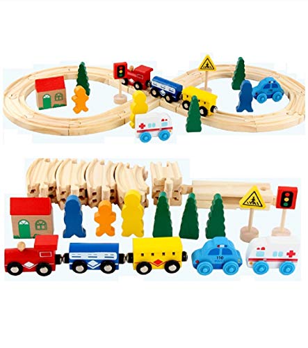 Lalia Juego de Trenes Tren vía férrea de Madera 33 Piezas, Juguetes de Madera para niños, Colorido, Juego de Trenes de vías férreas. Gran Regalo para pequeños fanáticos del ferrocarril Tren de