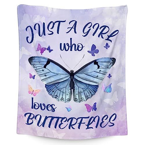 Butterfly Blanket Gifts - 60"x80" Cute Throw for Women, Girls - Purple Soft Fuzzy Blankets for Bed, Couch & Living Room