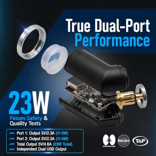 Image of Cliff Top DIN Hella Powerlet Plug to Dual USB Motorcycle Charger Adapter 4.6A Compatible with BMW Ducati Triumph (Short Angled) | 4.6A dual USB output, short angled Hella DIN /Powerlet adapter, motorcycle phone /GPS charging