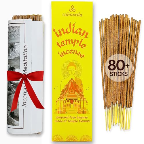 Spiritual Indian Temple Incense Sticks - 80 Charcoal Free Incense Sticks Made from Upcycled Flowers | Inspired by Siddhivinayak Temple (Mumbai) | Spiritual Incense to add Calmness