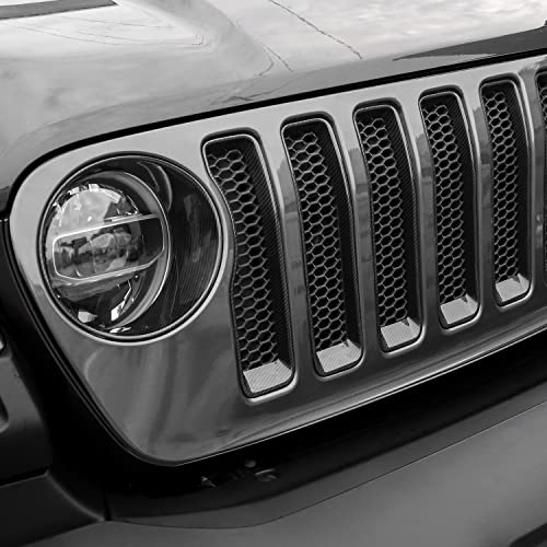 Image of CheroCar for JL Mesh Grille Grill Insert & Headlight Turn Light Cover Trim Exterior Accessories for Jeep Wrangler JL 2018-2023,Carbon Fiber