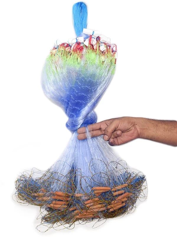Gauri Enterprises Fishnet 2 Finger 45mm GILLNET MUD Sinker, Height 5F, UP Lenght 50F, Down Lenght 100F Fishing Net (Multicolor)
