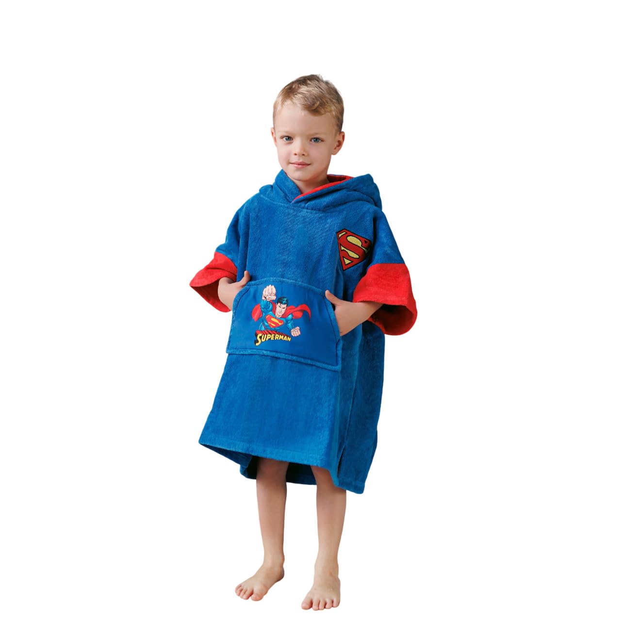 Wave Hawaii Poncho de baño para niños, en algodón Natural, Poncho de Playa con Capucha, Toalla Suave para niños y niñas, para casa, baño y Viaje, Talla (Superman, XXS)