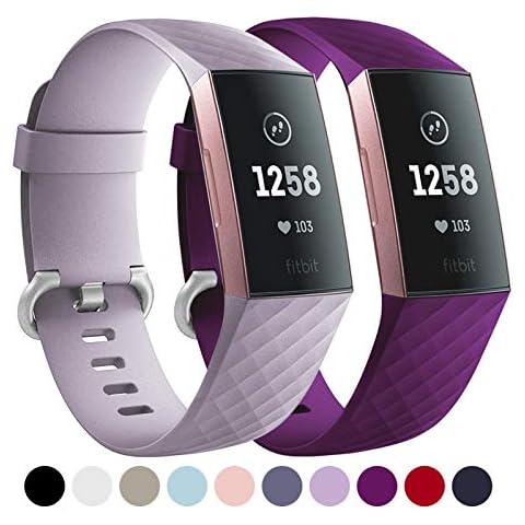 Faliogo 2 Pack Replacement Strap Compatible with Fitbit Charge 3 Strap/Fitbit Charge 4 Strap, Soft Sports Watch Strap Wristbands for Women Men, Small, Lavender/Plum Cover