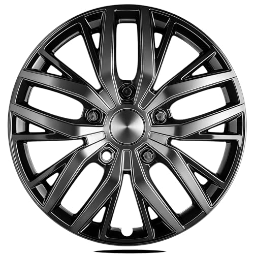 15-Inch ABS Hubcaps with Steel Rings & Adjusters Patented Design Universal Fit Set of 4 Wheel Covers (Black-Gunmetal Grey)