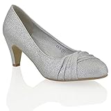 Absatzhöhe: 6.5cm ESSEX GLAM Damen Braut Hochzeit Klassische Pumps Mittel Absaetze Silber Glitzerstaub Schulball Party Schuhe EU 36