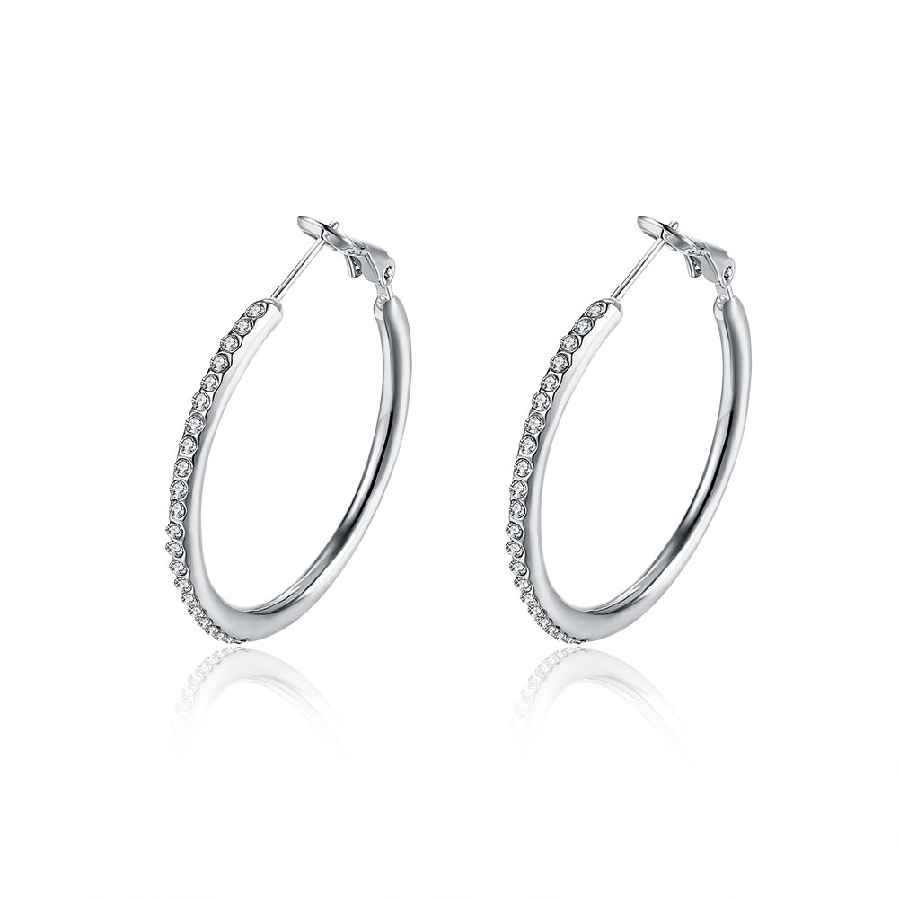 Environmentally Friendly Rose Gold Round Czech Diamond Hoop Earrings