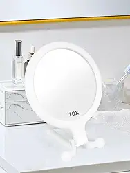 Espelho de maquiagem pessoal portátil de 3,5 polegadas, espelhos de mesa portáteis para bancada 10x (branco)