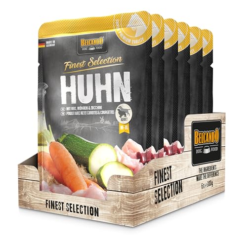 BELCANDO Frischebeutel [6x300g Huhn & Reis mit Zucchini & Möhren] | Nassfutter für Hunde | Feuchtfutter Alleinfutter im Einzelportionsbeutel