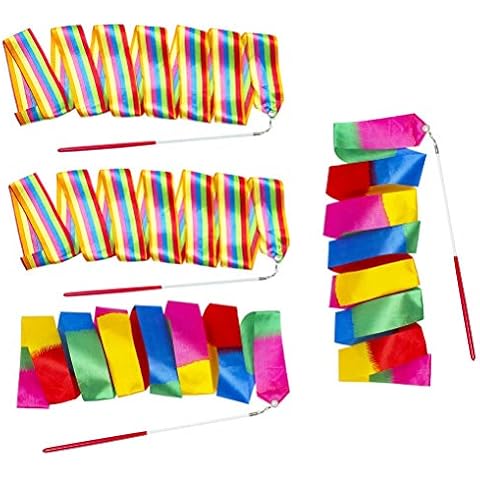 WIFUN 4 Packs Dancing Ribbon Streamers, Dancing Ribbons Sticks, Colorful Gymnastics Ribbons for Kids Artistic Dancing and Rhythmic Gymnastics (2 Meter/ 78.74inch) Cover