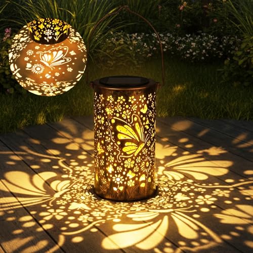 Lampes solaires pour extérieur de jardin, 1 lanterne solaire en métal en forme de papillon pour extérieur, étanche IP65, décoration de jardin pour...