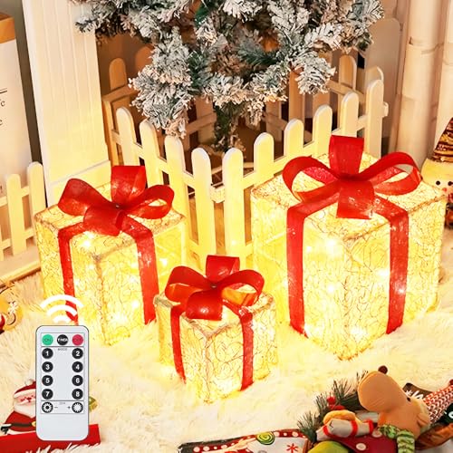 XEERUN 3er Set LED Geschenkbox Weihnachten, LED Geschenkboxen...