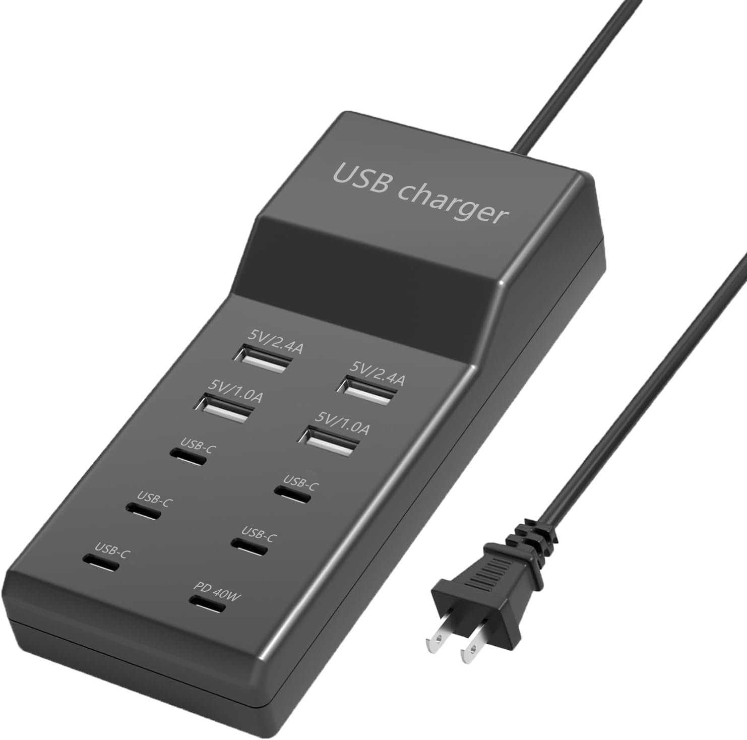 USB Charger Block Multi Device Charging Station USB Charger 10 Ports 4A-6C Power Hub with Smart Plug Charging Stand Compatible with iPhone 15, iPod, Galaxy S Smartphones（Black）