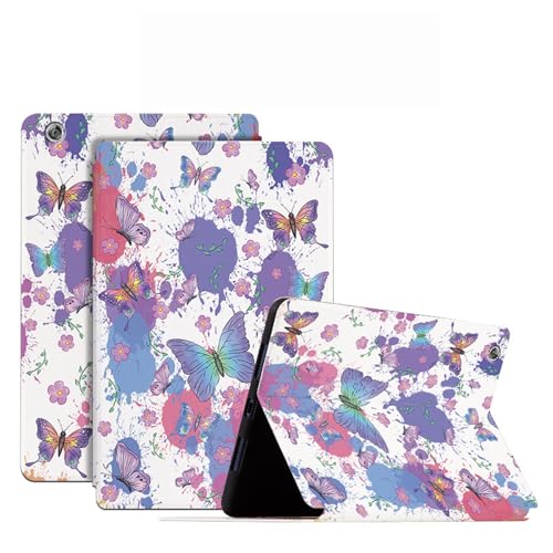 DayQiQiPu Funda para Huawei MediaPad M3 Lite (8,0 Pulgadas, Modelo: CPN-W09/L09/AL00) Flor mariposa serie Patrón PU cuer, Carcasa Tableta Flip de Soporte ultradelgada Con Auto Reposo/Activación,02