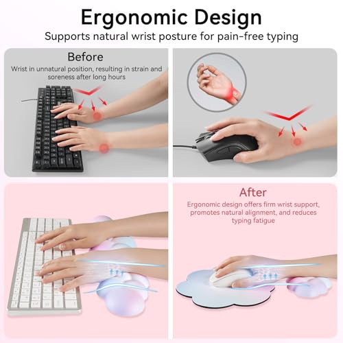 Sushret Cloud Wrist Rest for Computer Keyboard, 4-in-1 Memory Foam Leather Cloud Keyboard Wrist Rest and Mouse Pad Set with Ergonomic Support for Arm and Palm Cushion, Gaming/Work Setup, Rainbow - Cosy Home Interiors Sushret Cloud Wrist Rest for Computer Keyboard, 4-in-1 Memory Foam Leather Cloud Keyboard Wrist Rest and Mouse Pad Set with Ergonomic Support for Arm and Palm Cushion, Gaming/Work Setup, Rainbow - Image 3