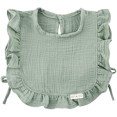 Ali+Oli Snap Baby Bib (Sage, Ruffle Edge) - 2-Layer Soft Muslin Bibs, Durable Baby Bibs for Girls, Absorbent Burp Cloth, Cloth Bibs, Drool Bibs, Baby Girl Newborn Essentials for 0-24 Months Cover