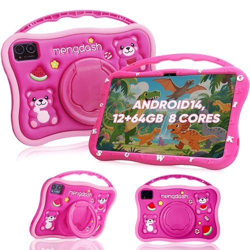MengDash Tablet infantil, tablet de 10,1 polegadas para crianças, tablet educacional infantil Android 14, 12 GB de RAM + 64 GB de armazenamento ROM, WiFi 5G, para bebês meninos 3-10 (vermelho)