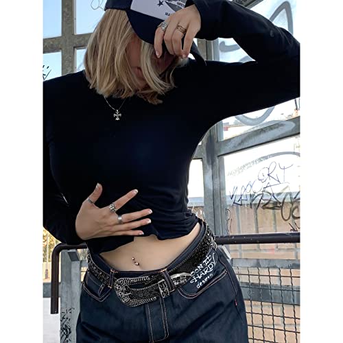 Xzqtive Rhinestone Belt For Men Women Bling Skull Studded Belt Western Leather Rock Belts For Jeans Dresses #TOP3