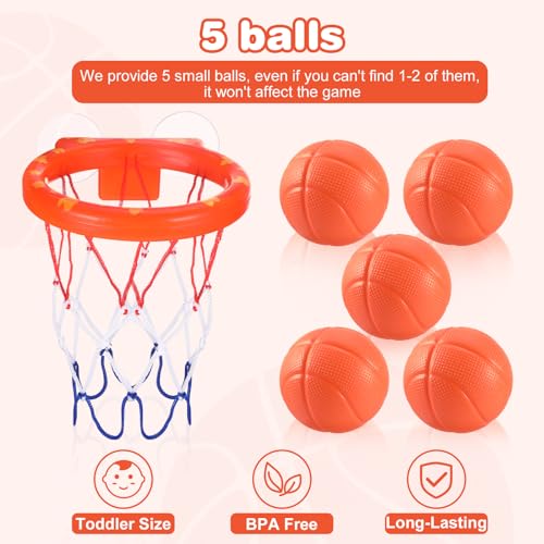Babybadspeelgoed: 5 ballen zonder gaten + basketbalring met sterke zuignap. Badspeelgoed voor peuters of kleuters/jongens of meisjes. Speelgoedset voor woonkamer, badkamer, slaapkamer - Afbeelding 4