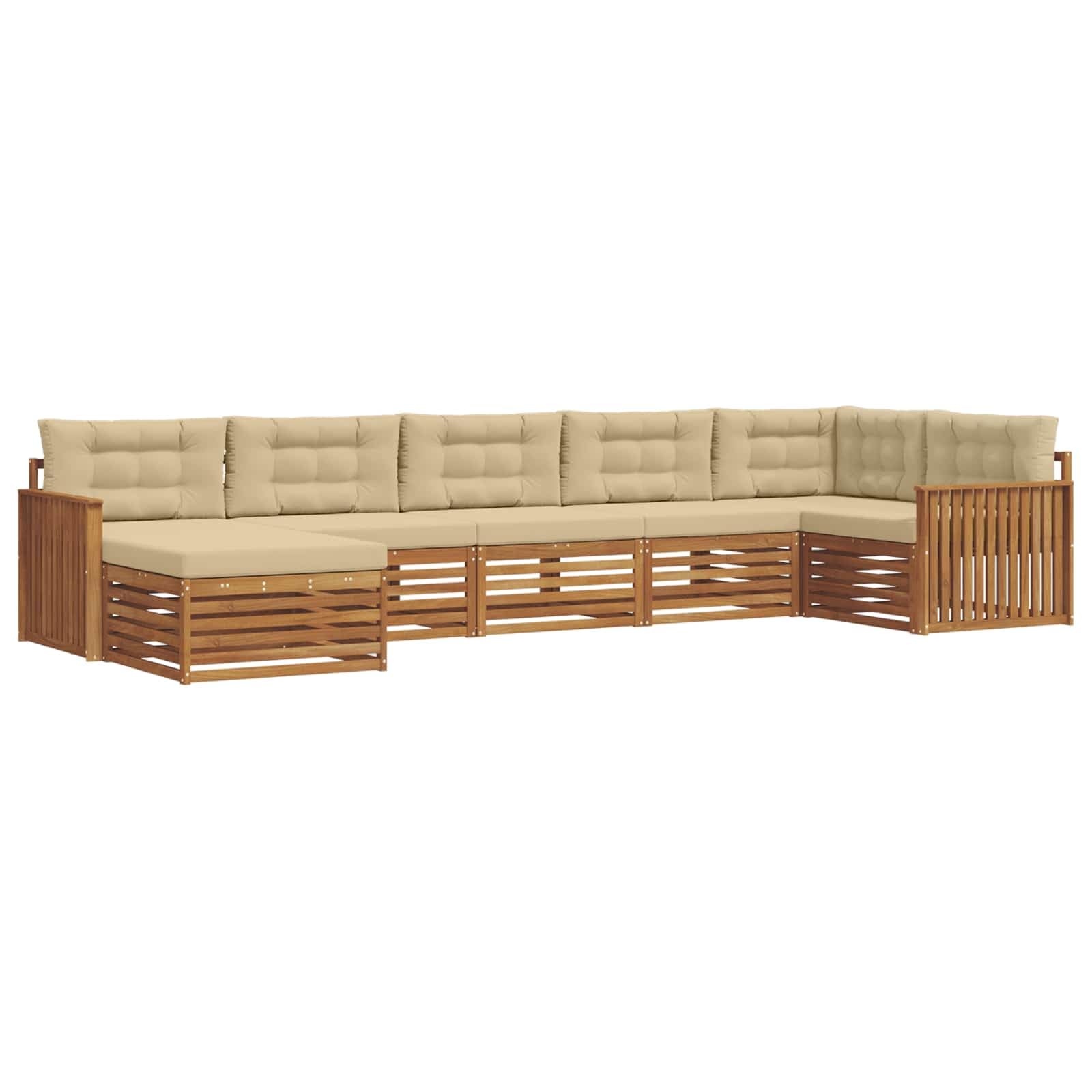 vidaXL Zestawy sof 7 pcs Naturalny i Beżowy Lite Drewno Akacji, Ogród, Wygodny zestaw wypoczynkowy, Siedzenie na zewnątrz, Patio, Nowoczesny taras, Meble wygodne