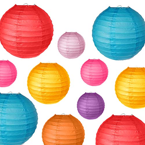 PartyOn!18 Pcs Colorful Paper Lanterns (Multicolor, Size 6