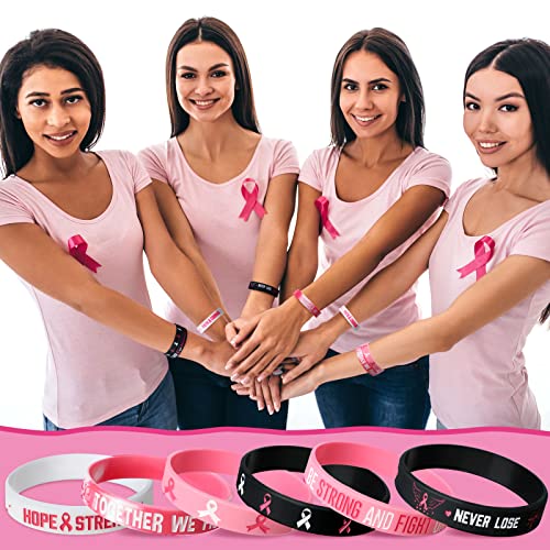Aoriher Breast Cancer Awareness Bracelets Pink Ribbon Breast Cancer Awareness Silicone Wristbands With Hope Faith Strength Courage Women Breast Cancer Awareness Gifts Party Favors (48 Pcs) #TOP5