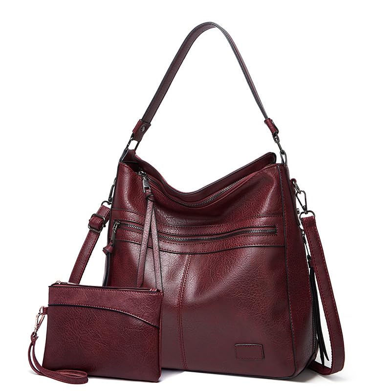 SYGA PACK OF 2 Womens Bags Soft Leather Tote Bag Single Shoulder Crossbody Bag With Clutch (Burgundy) (B0CYPRH5HP) Amazon Price History, Amazon Price Tracker