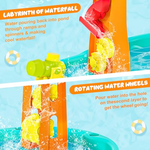 Upgraded Toddler Water Table, 3-Tier Outdoor Kids Activity Table with Water Pump & Water Toy Accessories, Rain Showers Splash Pond Outside Water Play Toys Sand Sensory Table for Boys Girls Age 3+ - Image 5