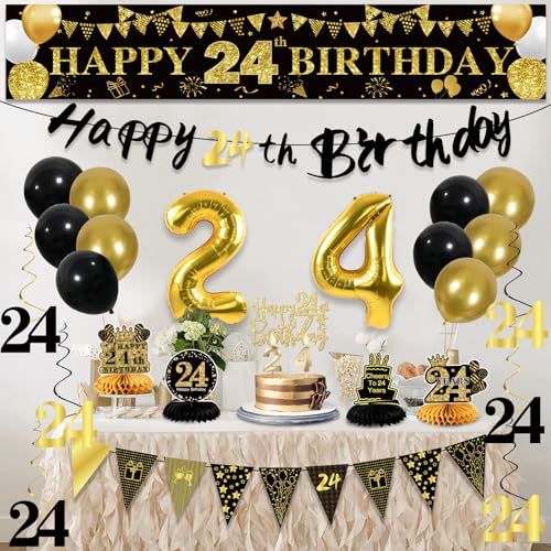 Image of 24th Birthday Decorations for Men, Black Gold 24th Party Decoration Kits