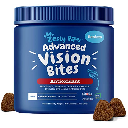 Zesty Paws Eye Supplement for Dogs - Vision Support with Lutein + Vitamin C & Astaxanthin Antioxidants - Dog Vitamins for Eyes + Fish Oil for Omega 3 EPA & DHA Fatty Acids for Senior Dogs - 90 Chews