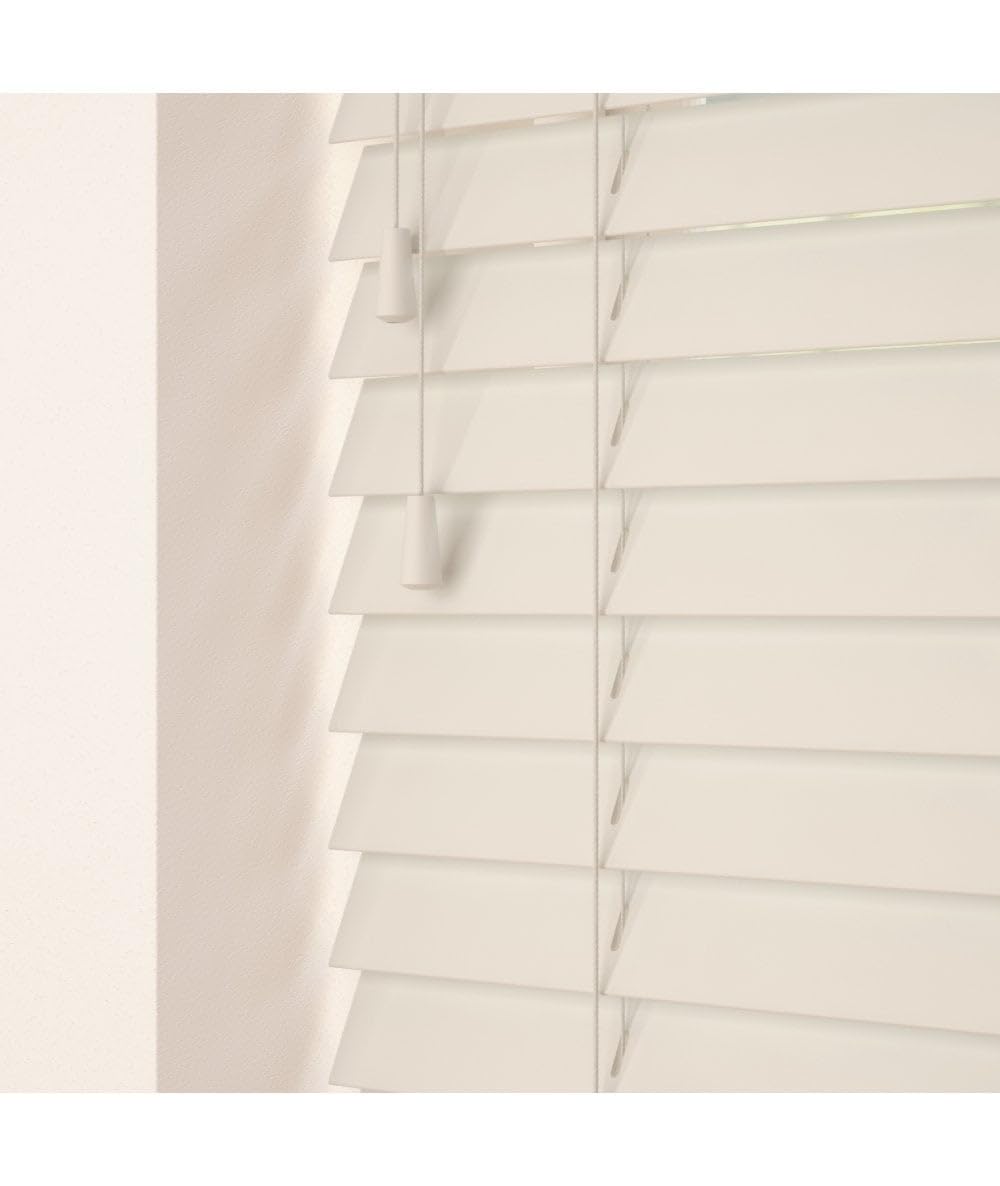 New Edge Blinds Cream 50Mm Slat Real Wood Venetian Blind With Strings 120Cm Drop