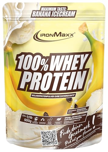 IronMaxx 100% Whey Protein Pulver 500g - Banana Ice Cream - High Protein Shake mit BCAAs und EAAs für Muskeltraining und Fitness