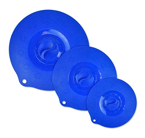 DII Kitchen Millennium, Dishwasher Safe, BPA Free, Silicone Food Cover Lid/Splatter Guard, Creates Airtight, Watertight & Spill Proof Seal, Fits Various Sizes of Cups, Bowls & Pans, Set of 3- Blue