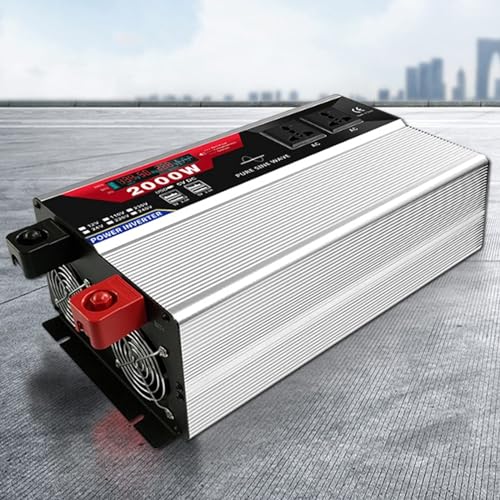 パワーインバーター純正正弦波12V/24V~110V/220V、DC→ACコンバーターACコンセント付き6USBポートとLCDディスプレイハードワイヤキット、バッテリーケーブル付属、トラックRV、緊急用、12Vto220V-1000W(コロ)