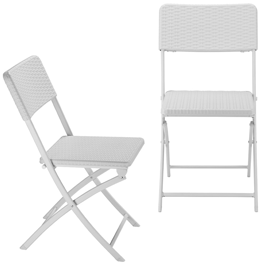 BAKAJI Set 2 Sedie Pieghevoli Salvaspazio Arredamento Esterno Giardino con Seduta e Schienale in Polyrattan e Struttura in Acciaio Design Moderno Dimensione 54 x 44,5 x 81 cm (Bianco)