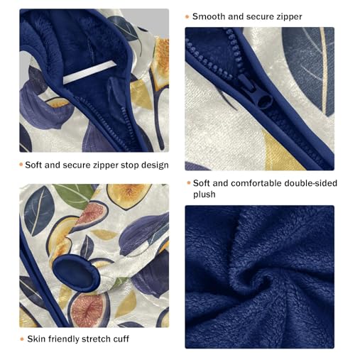 Fig Leaf Pattern Print Toddler Fleece Jacket Girl Boys Hooded Fleece Jacket Coat Warm Outwear Zip-up 3-10T3