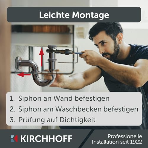 KIRCHHOFF 98801110 Röhrensiphon Siphon, Abfluss, Ablaufgarnitur für Waschbecken und Waschtisch, Geruchsverschluss, Abflussrohr, 1 Stück