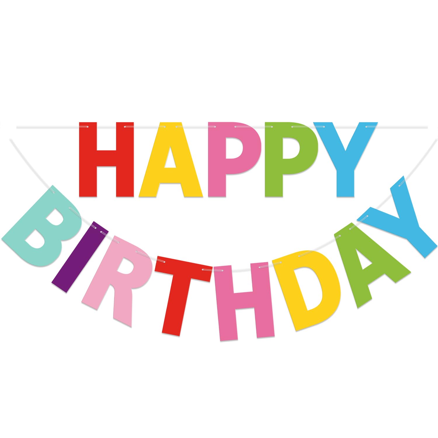 LITAUS, Kolorowy baner "Happy Birthday" – wstępnie nakręcony, 2,7 m, bez majsterkowania, znak "Happy Birthday", dekoracja urodzinowa, baner urodzinowy dla kobiet, dziewcząt, dzieci
