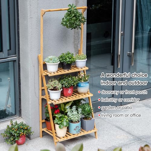 Copree HJ-DL-70 Bamboo 3-Tier Hanging Plant Stand Planter Shelves Flower Pot Organizer Rack Folding Display Shelving Plants Shelf Unit Holder thumb #4