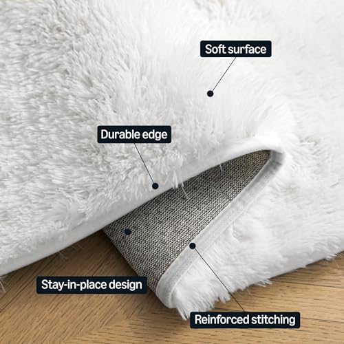 Image of Amazon Basics Fluffy Washable Area Rug, Shaggy Carpet for Living Room, Bedroom, 8' W x 10' L, Cream