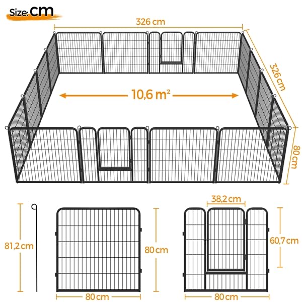Yaheetech Recinto per Cani Cuccioli Conigli Gatti Animali Domestici da Interno e Esterno Giardino Rete Recinzione Metallica Ferro 16 pz 80 x 80 cm