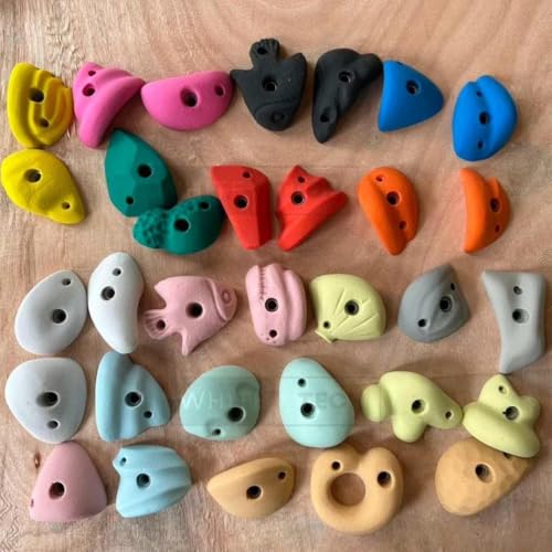 Image of White Tech Premium Rock Climbing Holds (24 Pack) Multi Size for Kids, Adult Rock Wall Holds Climbing Rock Wall Grips for Indoor and Outdoor Playground Play Set (Designed in Germany)