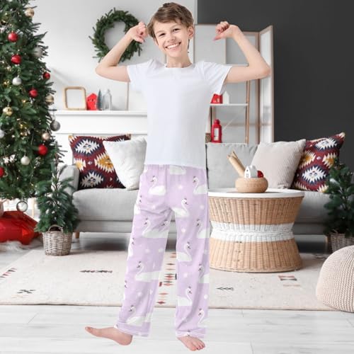 Boy's Pants Princess Swan Crown Violet Jogger Pants Elastic Waist Long Bottoms Trousers with Pockets 6-14 Years2