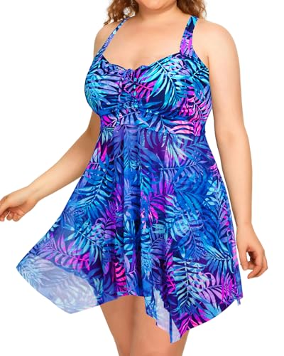 Image of Daci Plus Size Two Piece Swim Dress with Shorts for Women Mesh Swimsuits Flowy Bathing Suits