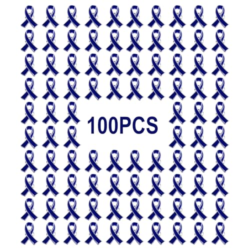 Image of 100Pcs Dark Blue Ribbon Awareness Pins Colon Cancer Awareness Rectal Cancer Awareness Enamel Lapel brooches Pins