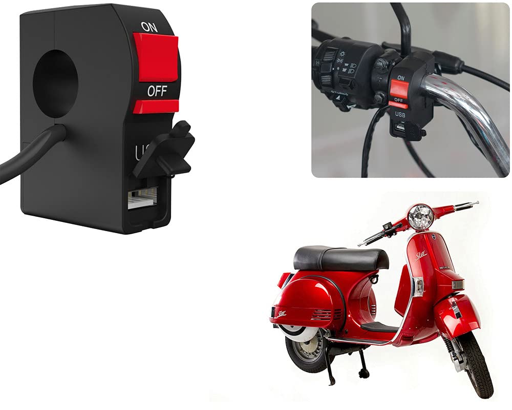 Selifaur - Bike Headlight On/Off Switch Button Signal Light Switch with USB Charging Port Applicable for - LML Star Euro 200