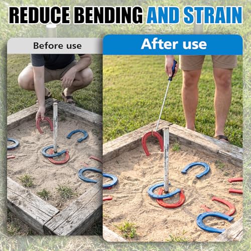 Image of Arrowbash 2 Pcs 20 Inch Horseshoe Pick-up Hook with Stainless Steel Shaft, Ergonomic Grip Horseshoe Retriever, Portable Horse Shoe Pick up Stick for Outdoor Games